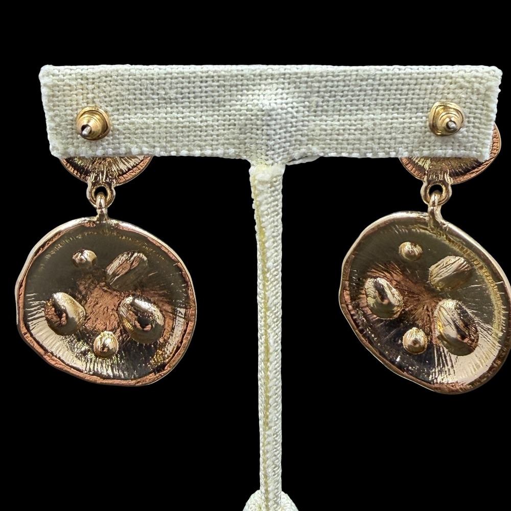 Charming Charlies Gold Hammered Statement Drop Earrings Multicolor‎ Gem Boho NWT - Picture 5 of 5